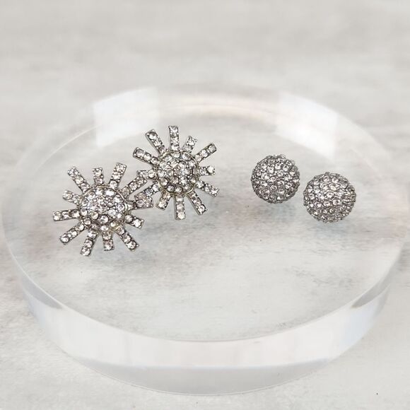 Lane Bryant Silver Tone Cubic Zirconia Star Burst and Crystal Ball Stud Earrings - Picture 1 of 5